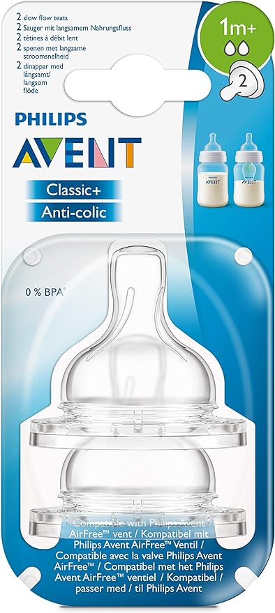 Philips Avent Baby Bottle Classic+ Teat | Slow |1m+| 2Pk