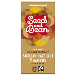 Seed & Bean Rich Milk 37% Sicilian Hazelnut & Almonds Choc Bar Org & FT 75g