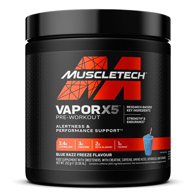 MuscleTech, Vapor X5 Pre-Workout, Blue Razz Freeze - 252g