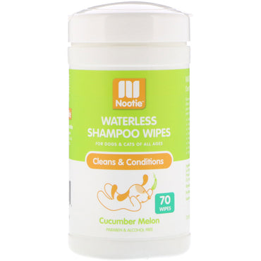 Nootie, Waterless Shampoo Wipes, For Dogs & Cats, Cucumber Melon, 70 Wipes