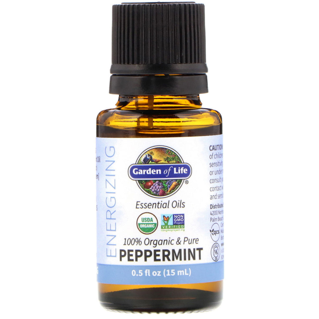 Garden of Life, 100% & Pure, Essential Oils, Energizing, Peppermint, 0.5 fl oz (15 ml)