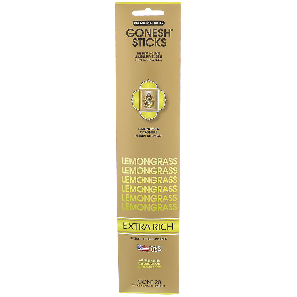 Gonesh, Extra Rich Incense Sticks, Lemongrass, 20 Sticks