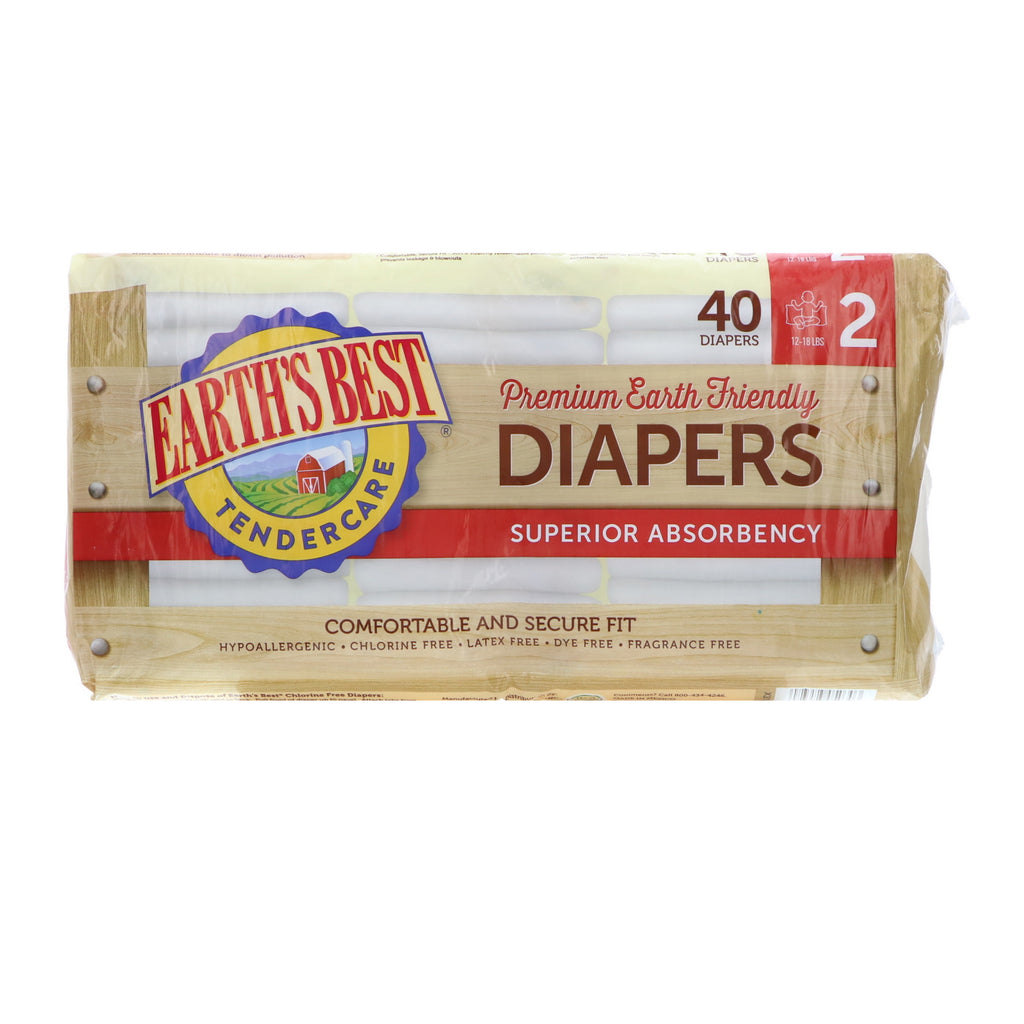 Earth's Best, TenderCare, Premium Earth Friendly, Diapers, Size 2, 12-18 lbs, 40 Diapers