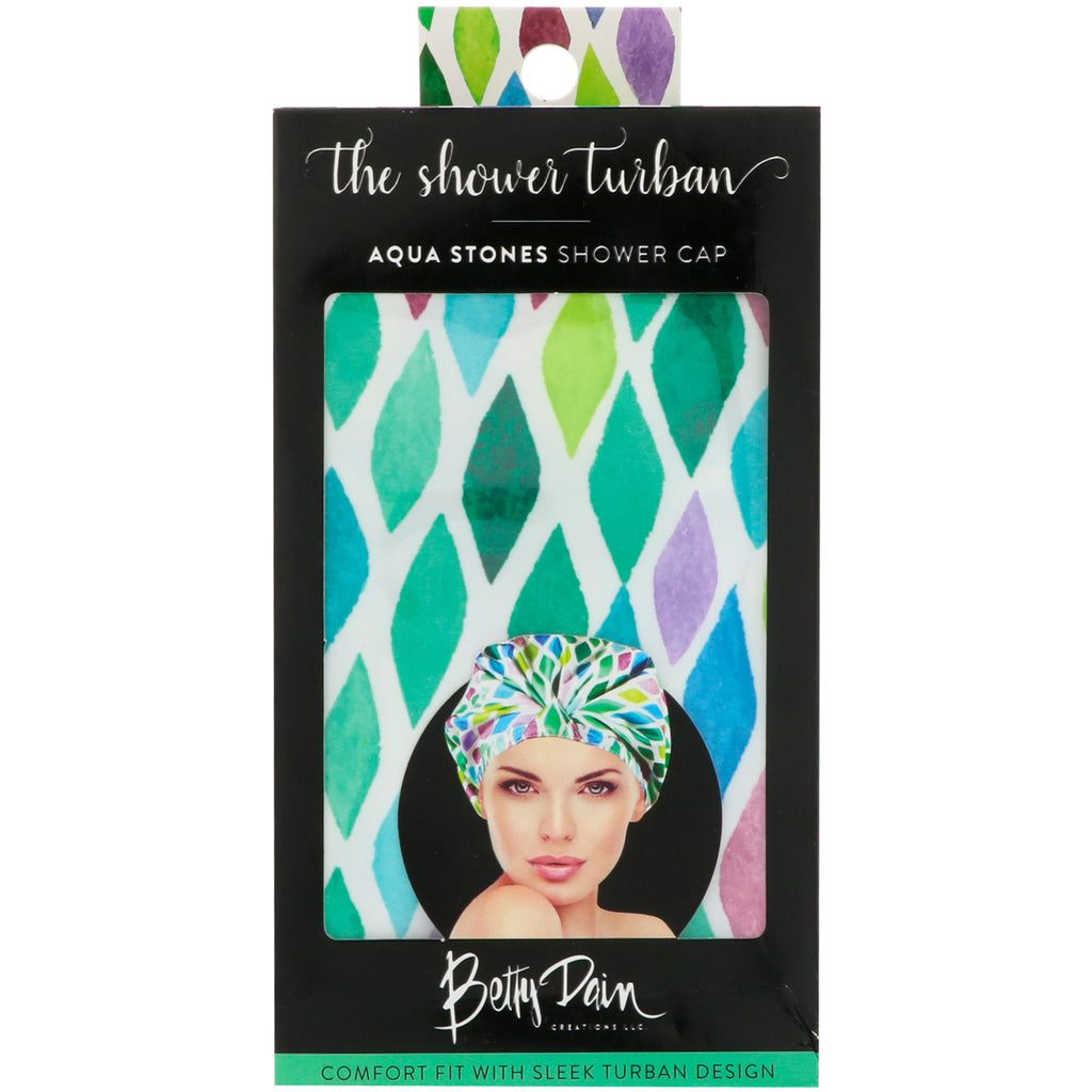 Betty Dain Creations, LLC, The Shower Turban, Aqua Stones Shower Cap, 1 Shower Cap