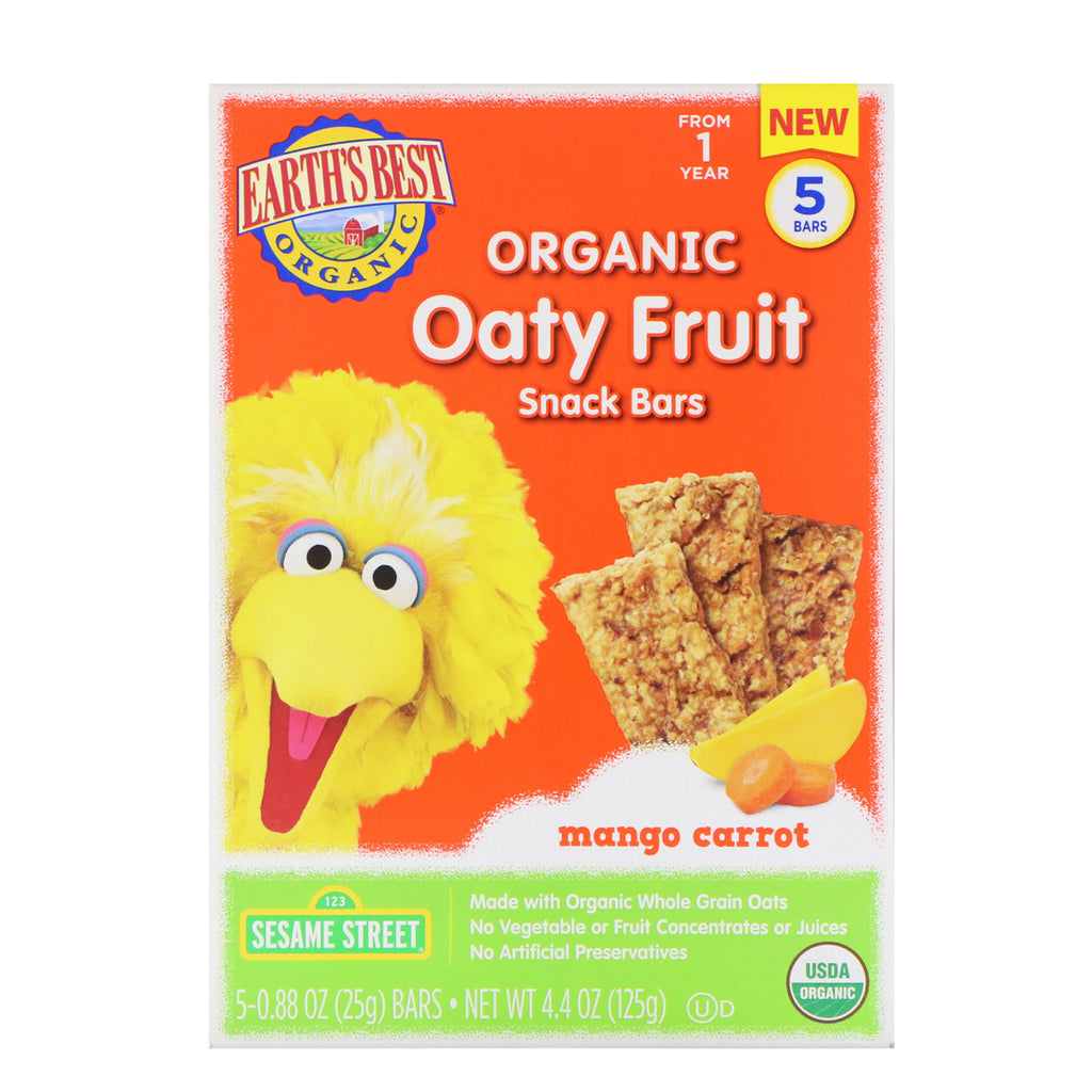 Earth's Best Sesame Street Oaty Fruit Snack Bars Mango Carrot 5 Bars 0.88 oz (25 g) Each