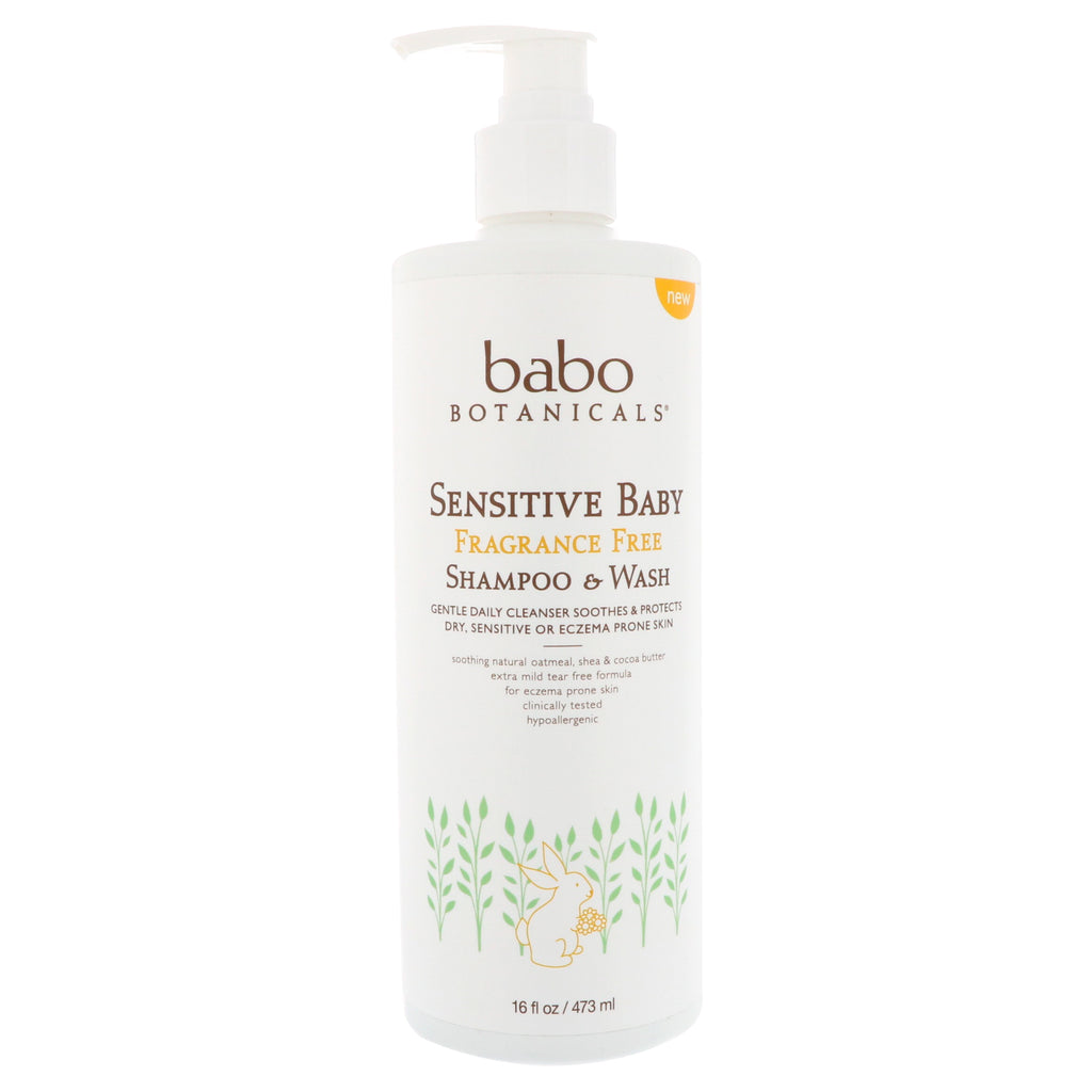 Babo Botanicals, Sensitive Baby, Shampoo & Wash, Fragrance Free, 16 fl oz (473 ml)