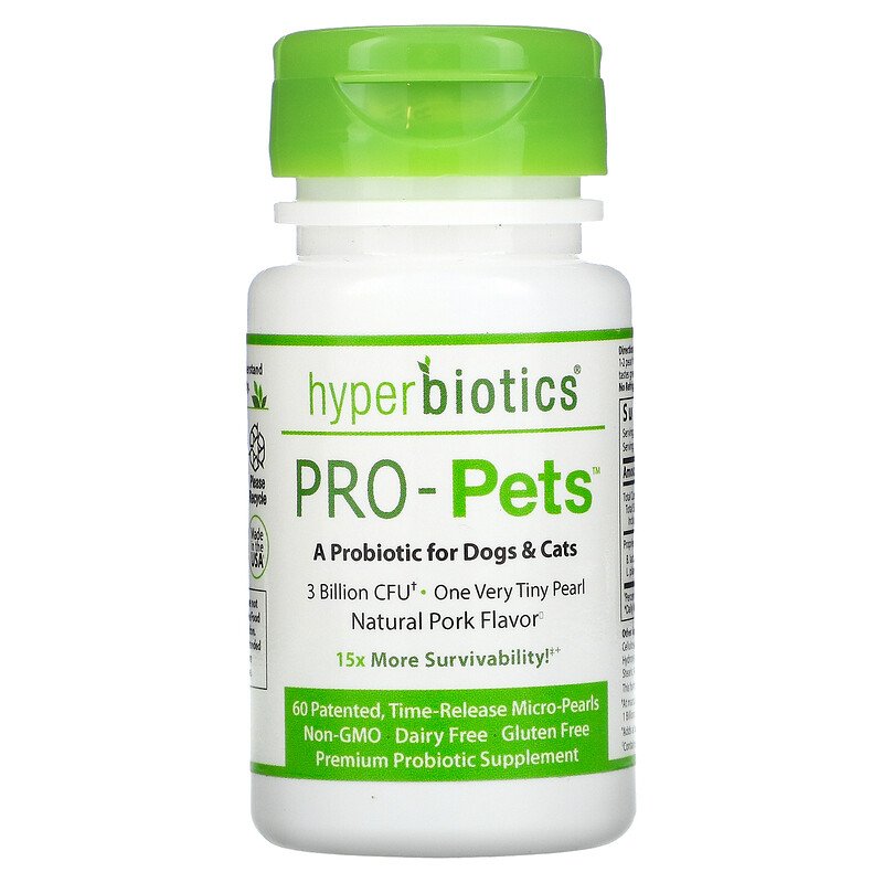 Hyperbiotics, Pro-Pets, Probiotics For Dogs & Cats, Natural Pork, 3 Billion CFU, 60 Patented, Time-Release Micro-Pearls