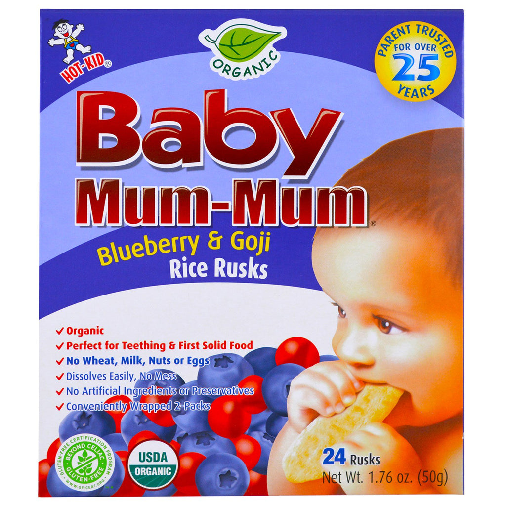 Hot Kid, Baby Mum-Mum, Rice Rusk, Blueberry & Goji Rice Rusks, 24 Rusks, 17.6 oz (50 g) Each