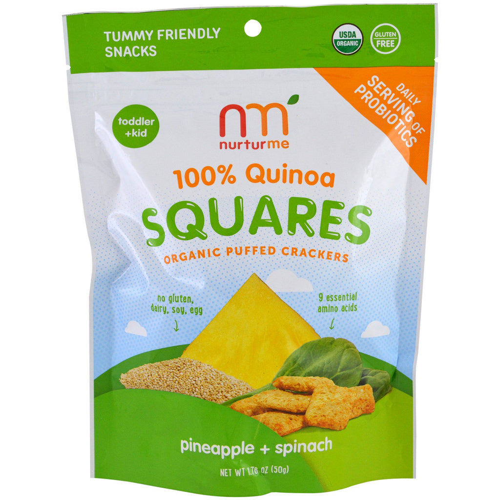 NurturMe 100% Quinoa Squares Puffed Crackers Pineapple + Spinach 1.76 oz (50 g)