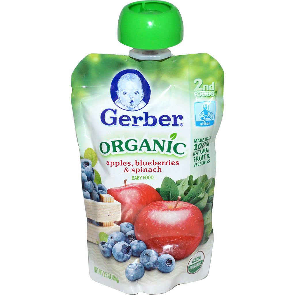 Gerber 2nd Foods Baby Food Apples Blueberries & Spinach 3.5 oz (99 g)