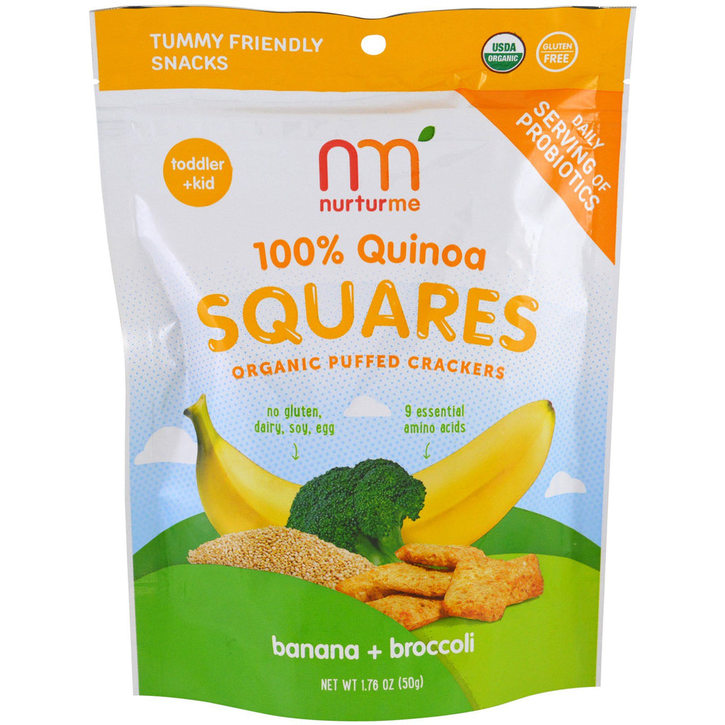 NurturMe 100% Quinoa Squares Puffed Crackers Banana + Broccoli 1.76 oz (50 g)