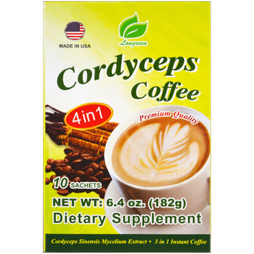 Longreen Corporation, 4 in 1 Cordyceps Coffee, 10 Sachets, 6.4 oz (182 g)