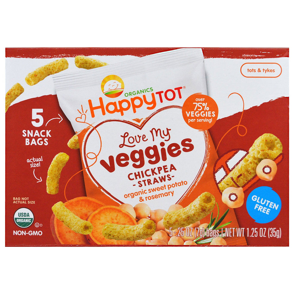 Nurture Inc. (Happy Baby) s Happy Tot Love My Veggies Chickpea Straws Snack Bags Sweet Potato & Rosemary 5 Bags 0.25 oz (7 g) Each