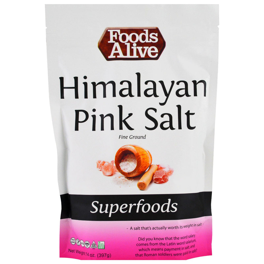Foods Alive, superaliments, sel rose de l'Himalaya, finement moulu