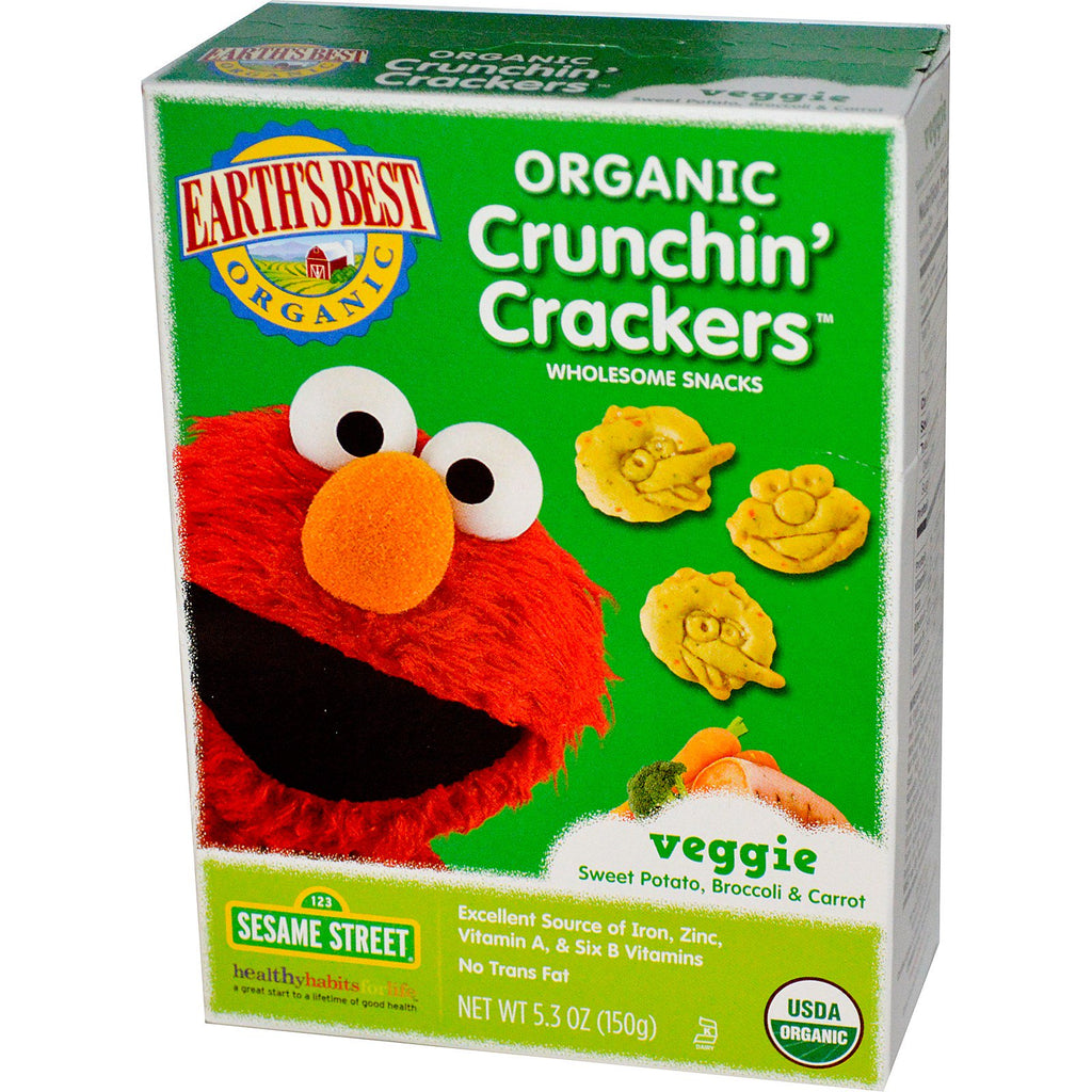 Earth's Best Crunchin' Crackers Sesame Street Veggie Sweet Potato Broccoli & Carrot 5.3 oz (150 g)