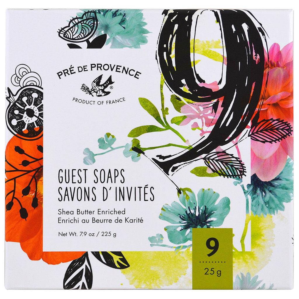 European Soaps, LLC, Guest Soaps Assorted, 9 Pack Gift Box, 25 g Each