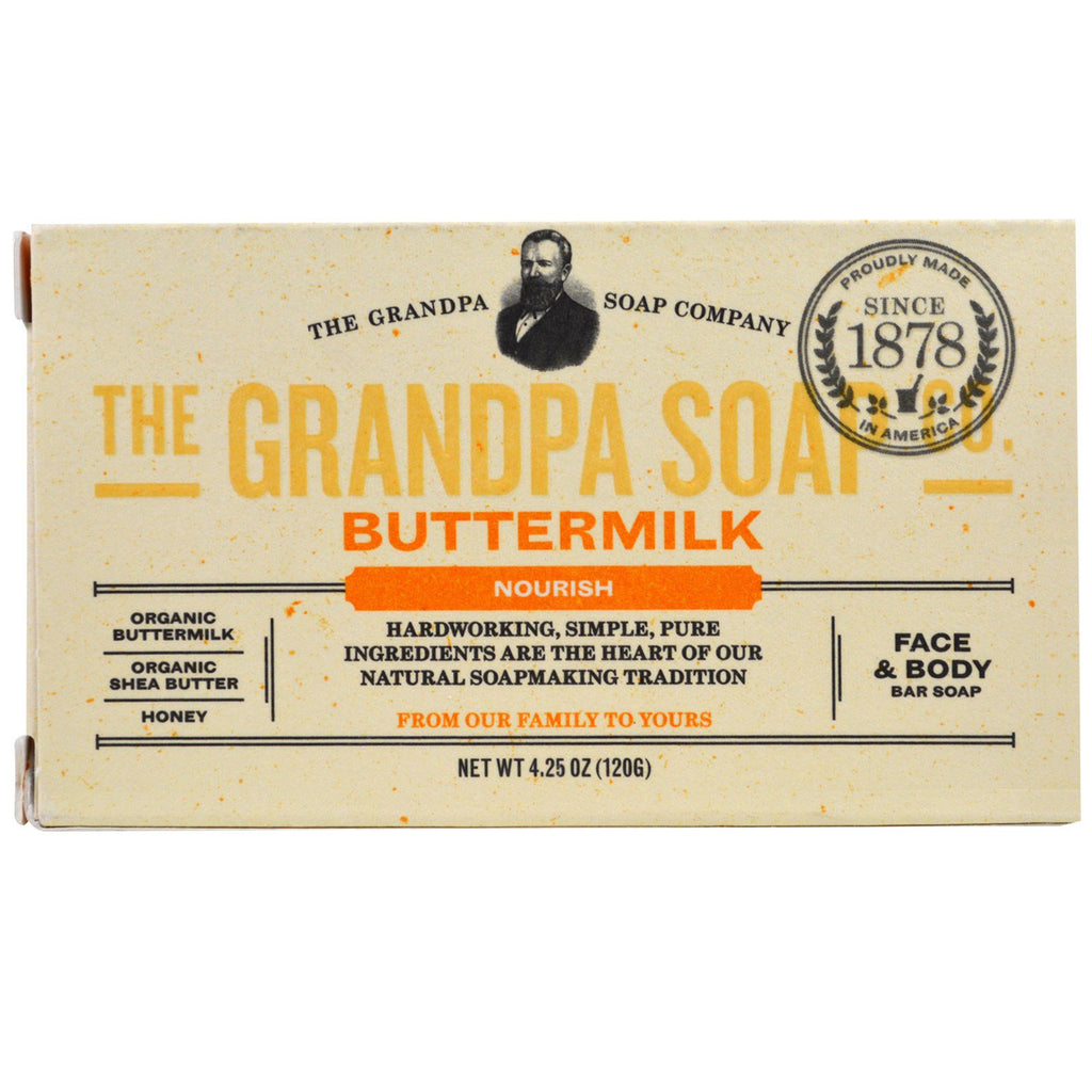 Grandpa's, Pain de savon visage et corps, Nourrissant, Babeurre, 4,25 oz (120 g)