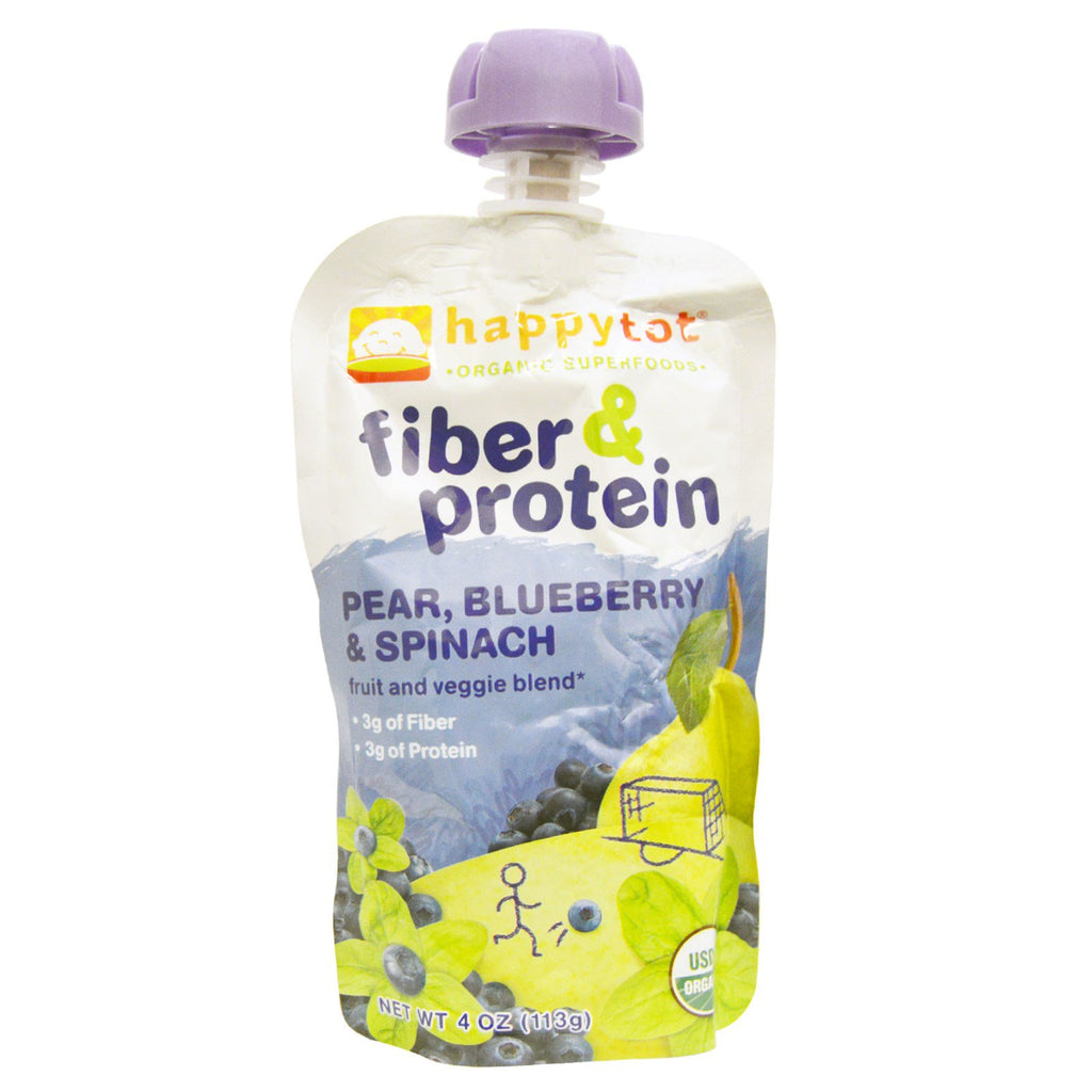Nurture Inc. (Happy Baby) Happytot Superfoods Fiber & Protein Pear Blue Blueberry & Spinach 4 oz (113 g)