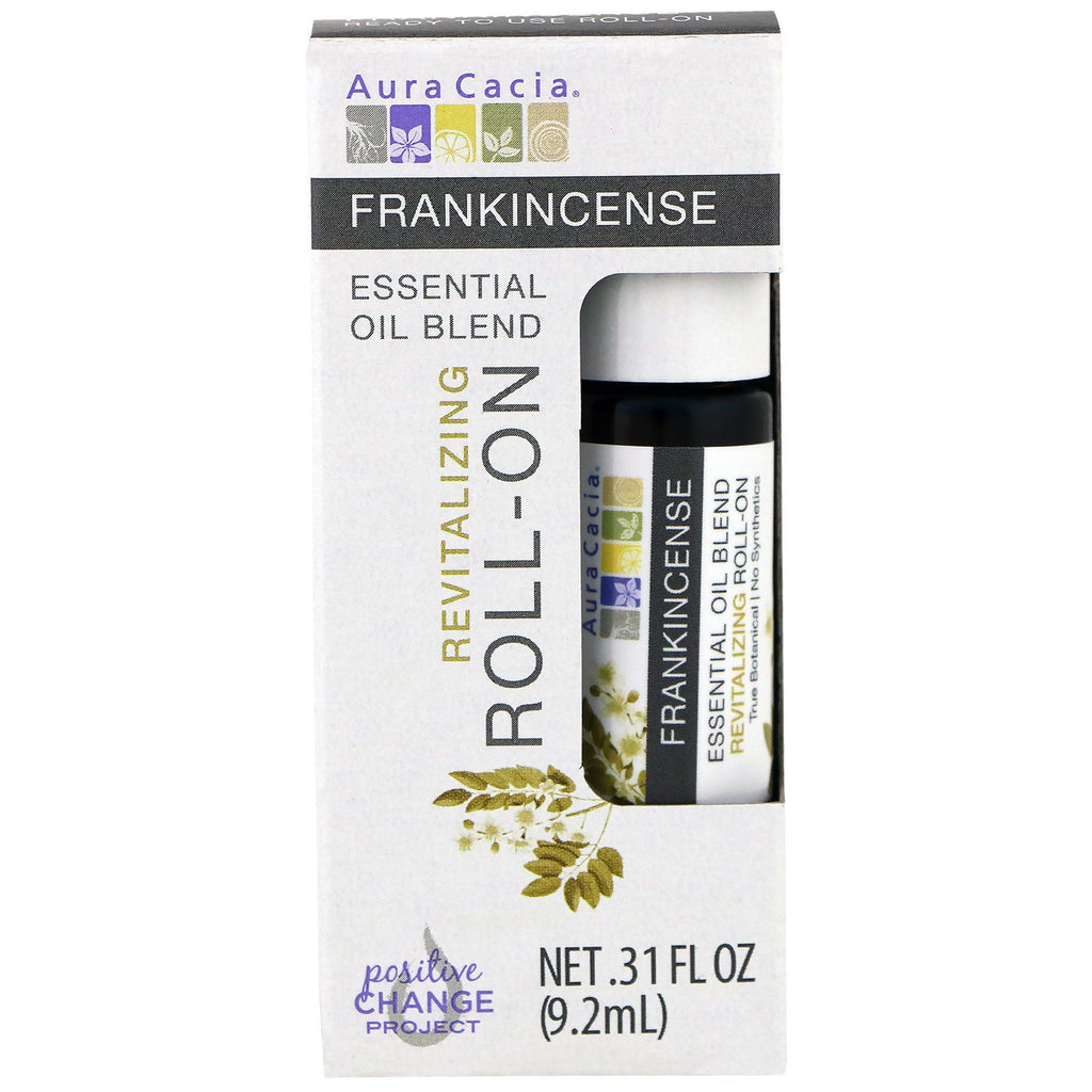 Aura Cacia, Essential Oil Blend, Revitalizing Roll-On, Frankincense, .31 fl oz (9.2 ml)