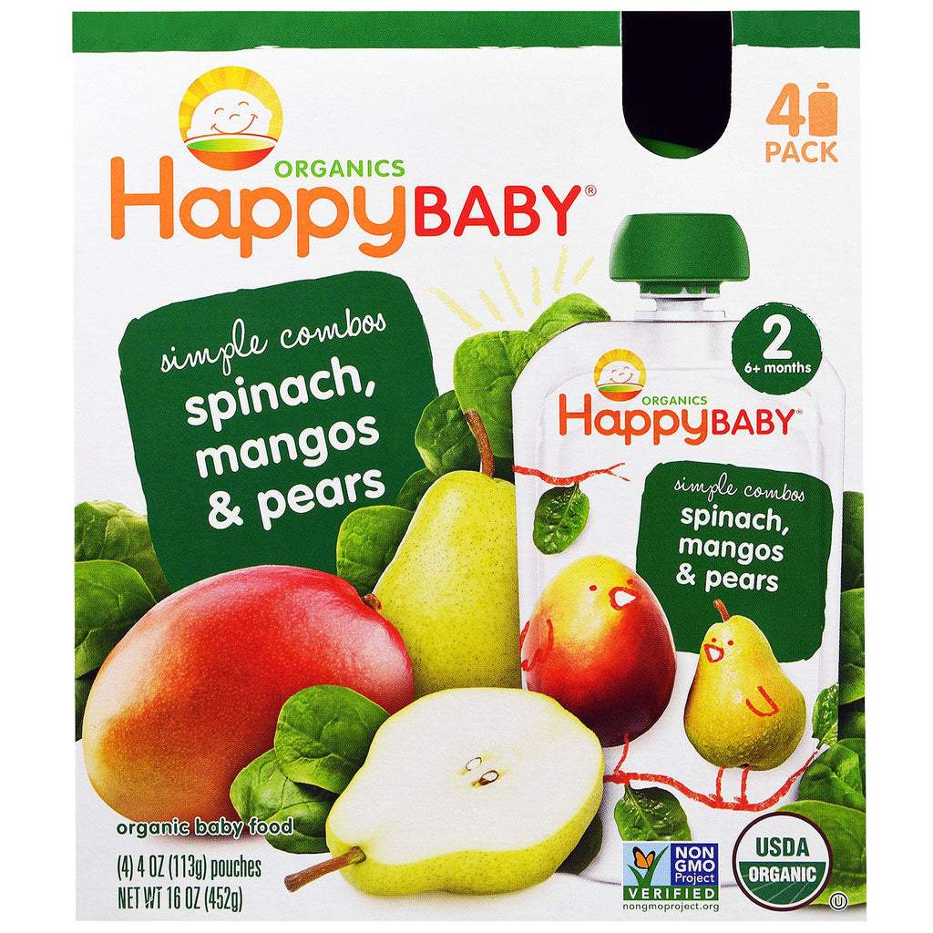 Nurture Inc. (Happy Baby) Baby Food Spinach Mangos & Pears 4 Pack - 4 oz (113 g)