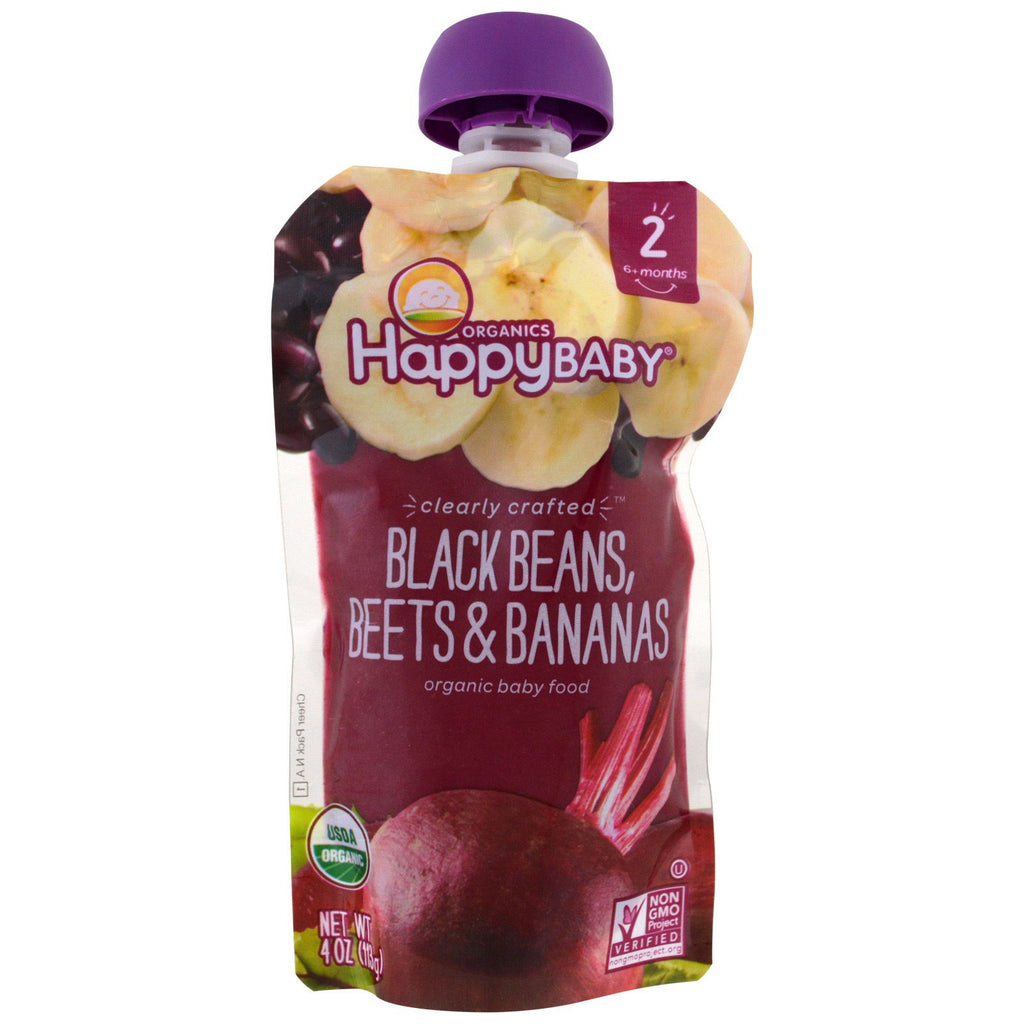 Nurture Inc. (Happy Baby) Baby Food Stage 2 Clearly Crafted Black Beans Beets & Bananas 6+ Months 4 oz (113 g)