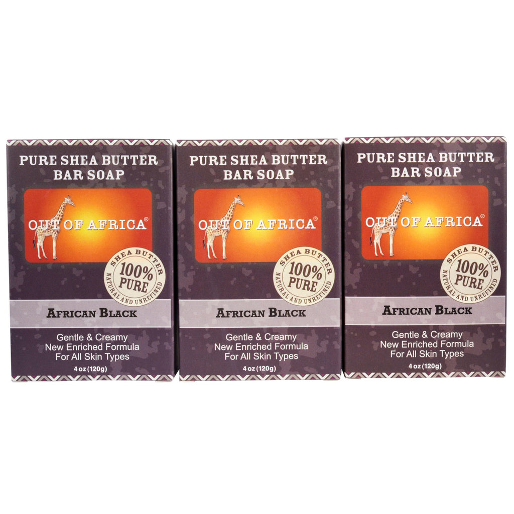 Out of Africa, Pure Shea Butter Bar Soap, African Black, 3 Bars, 4 oz (120 g) Each