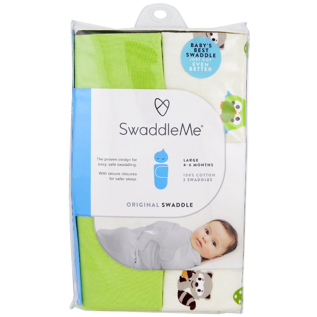 Summer Infant, Swaddle Me, Original Swaddle, Large, 4-6 Months, Woodland Friends, 2 Swaddles