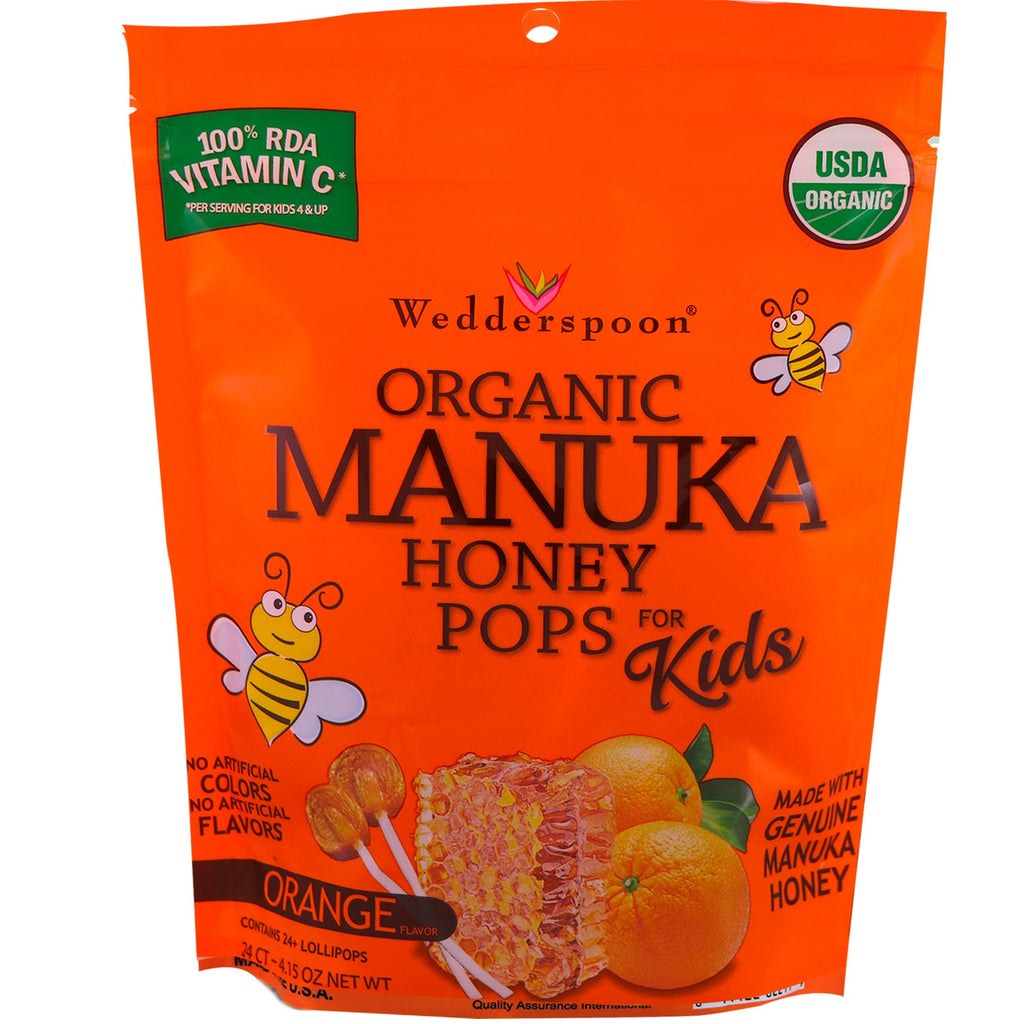 Wedderspoon Manuka Honey Pops for Kids Orange 24 Count 4.15 oz