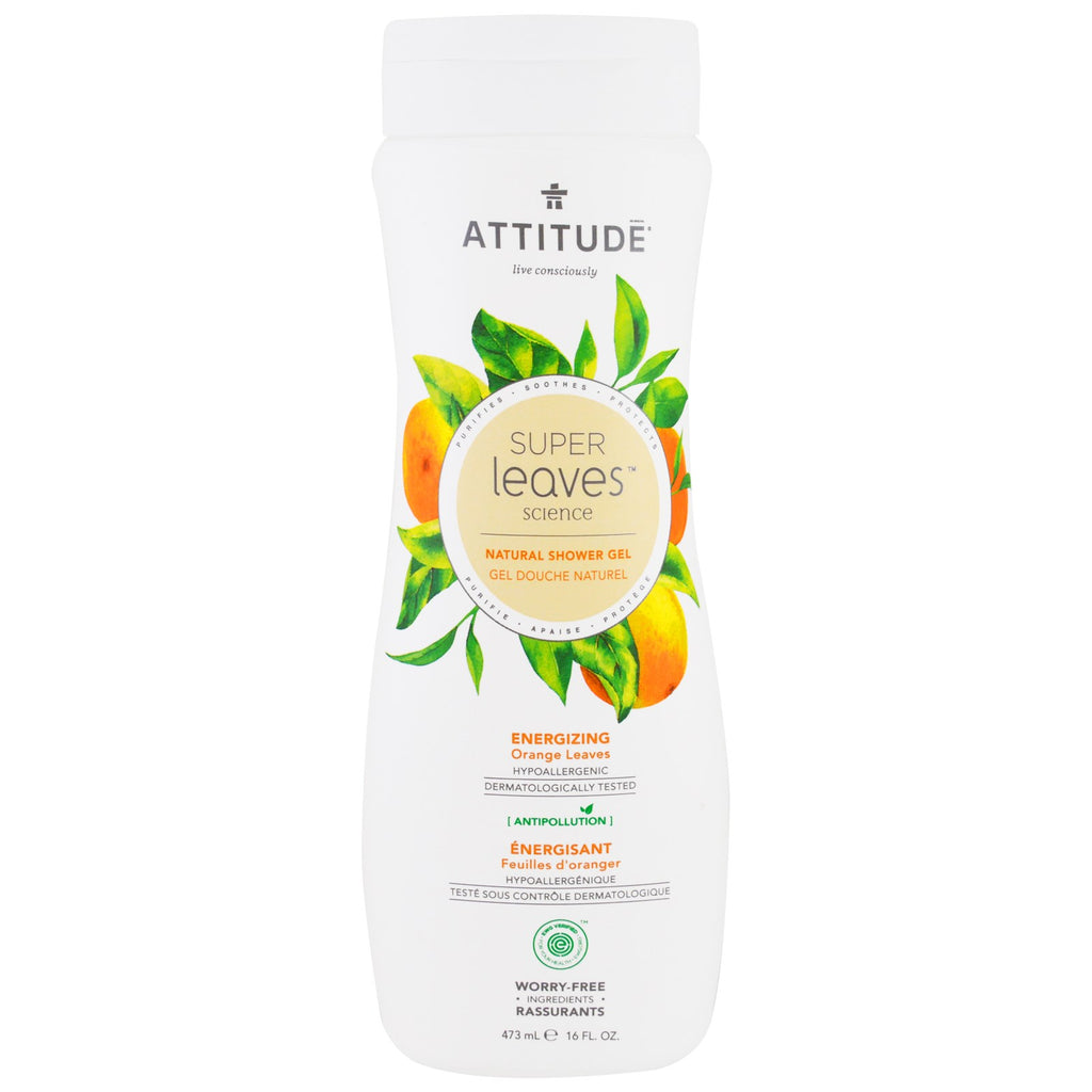 ATTITUDE, Super Leaves Science, Natural Shower Gel, Energizing, Orange Leaves, 16 oz (473 ml)