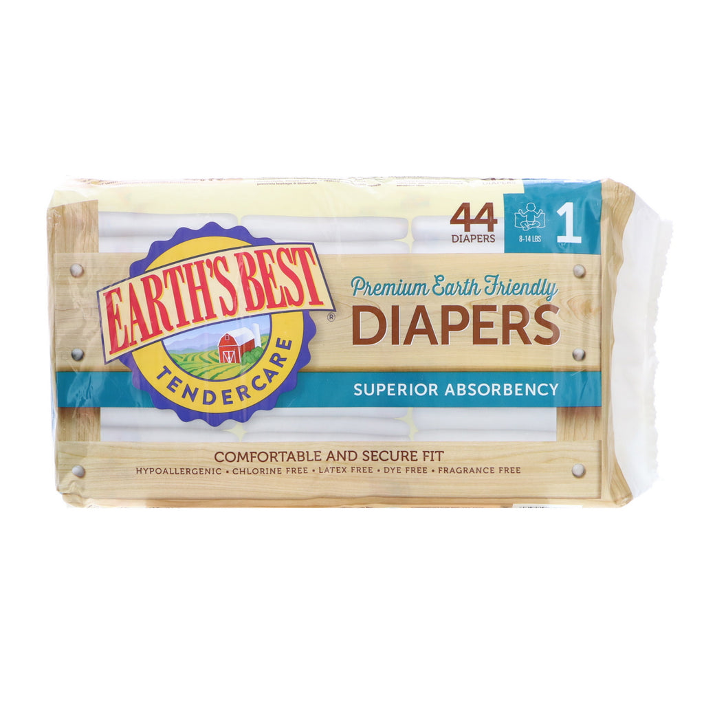 Earth's Best, TenderCare, Premium Earth Friendly, Couches, Taille 1, 8-14 lb, 44 couches