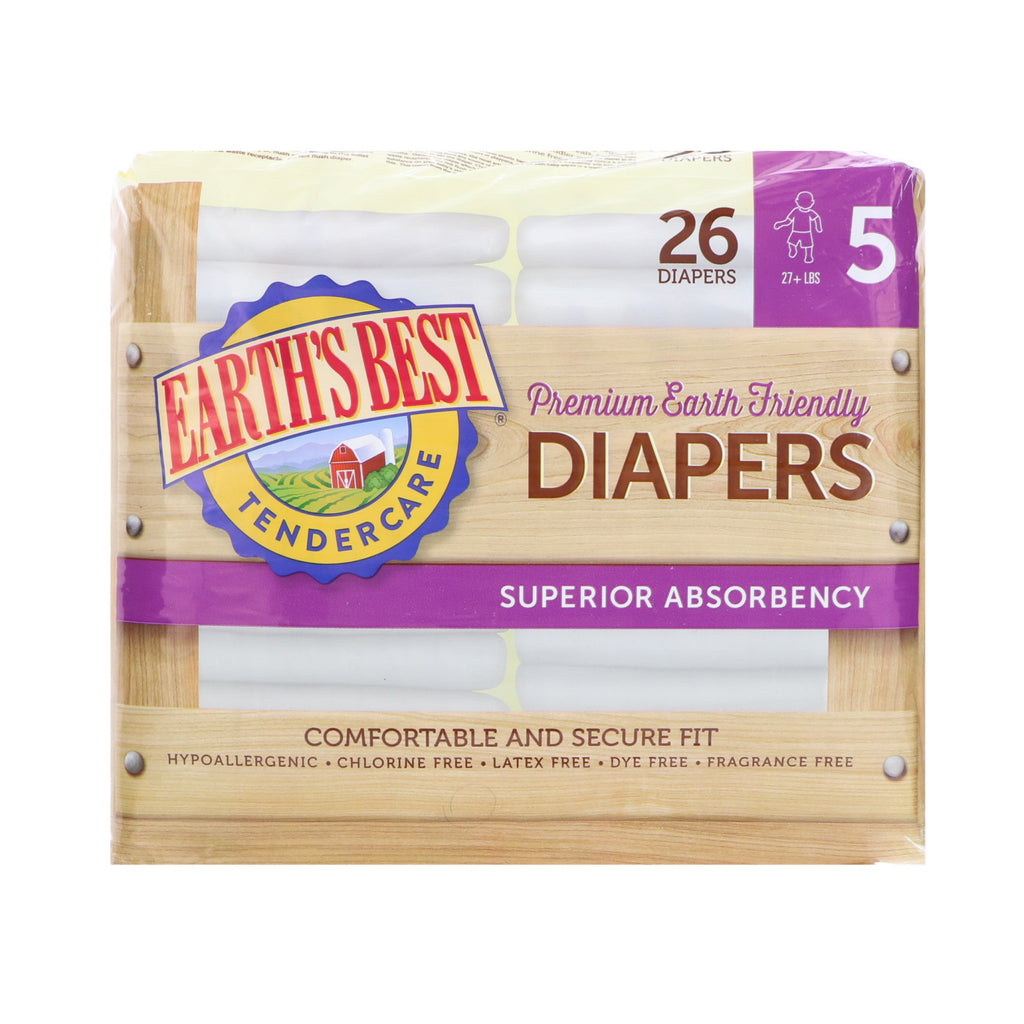 Earth's Best, TenderCare, Premium Earth Friendly, Diapers, Size 5, 27+ lbs, 26 Diapers