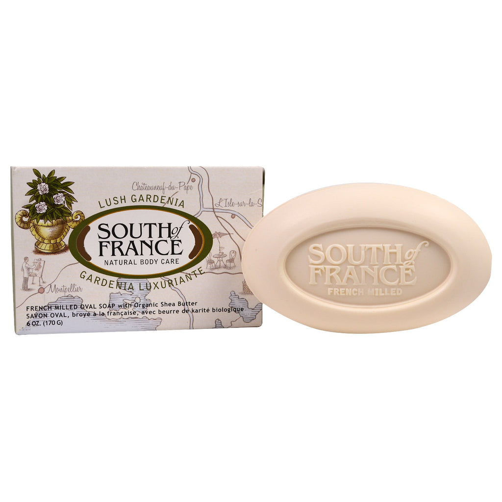 South of France, Lush Gardenia, French Milled Oval Soap with Shea Butter, 6 oz (170 g)