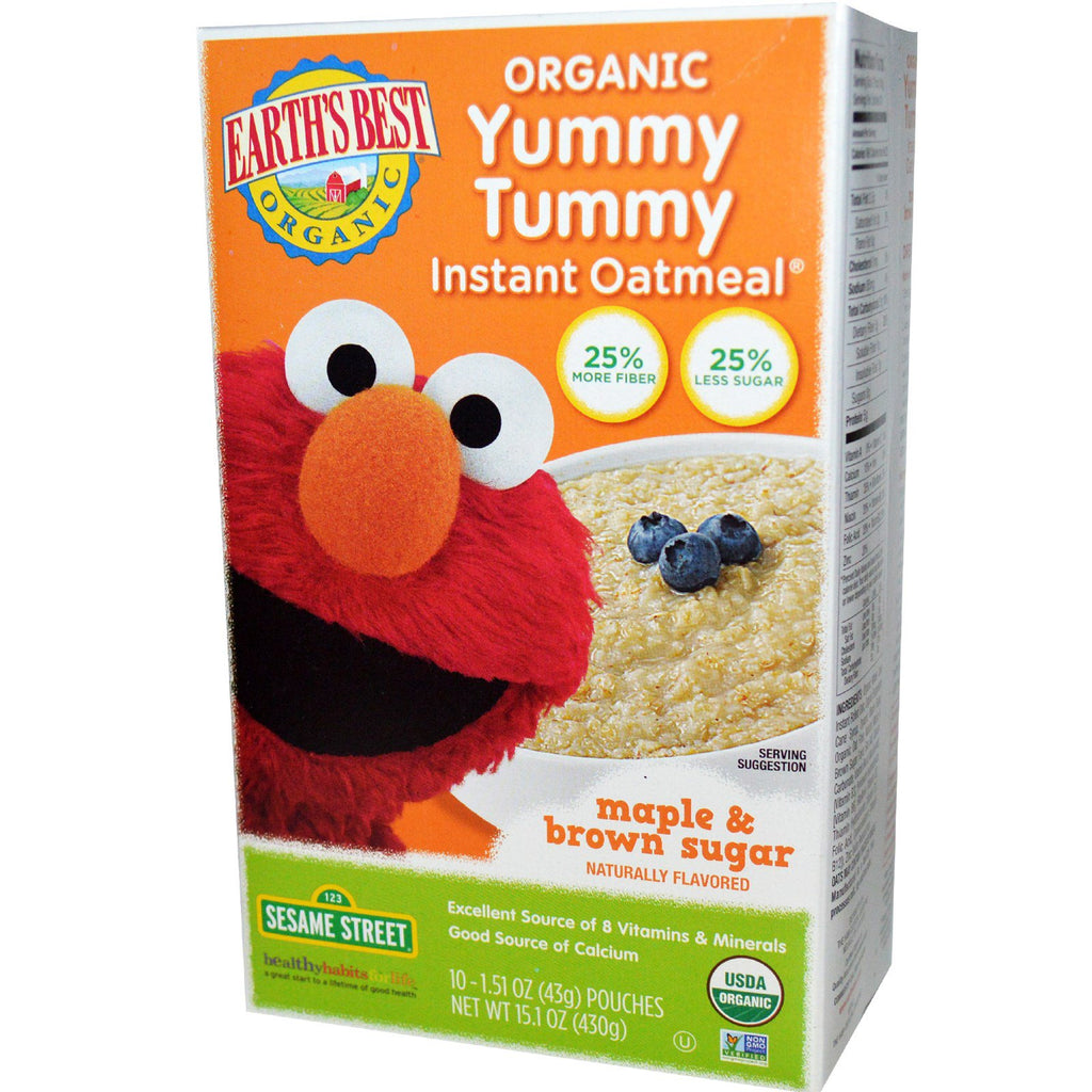 Earth's Best Yummy Tummy Avena instantánea, arce y azúcar moreno, 10 bolsas de 1,51 oz (43 g) cada una