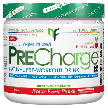 NovaForme, PreCharge Natural Pre-Workout Drink, Exotic Fruit Punch, 140 g