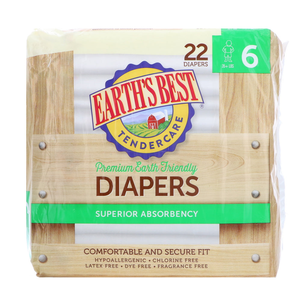 Earth's Best, TenderCare, Premium Earth Friendly, Diapers, Size 6, 35 + lbs, 22 Diapers