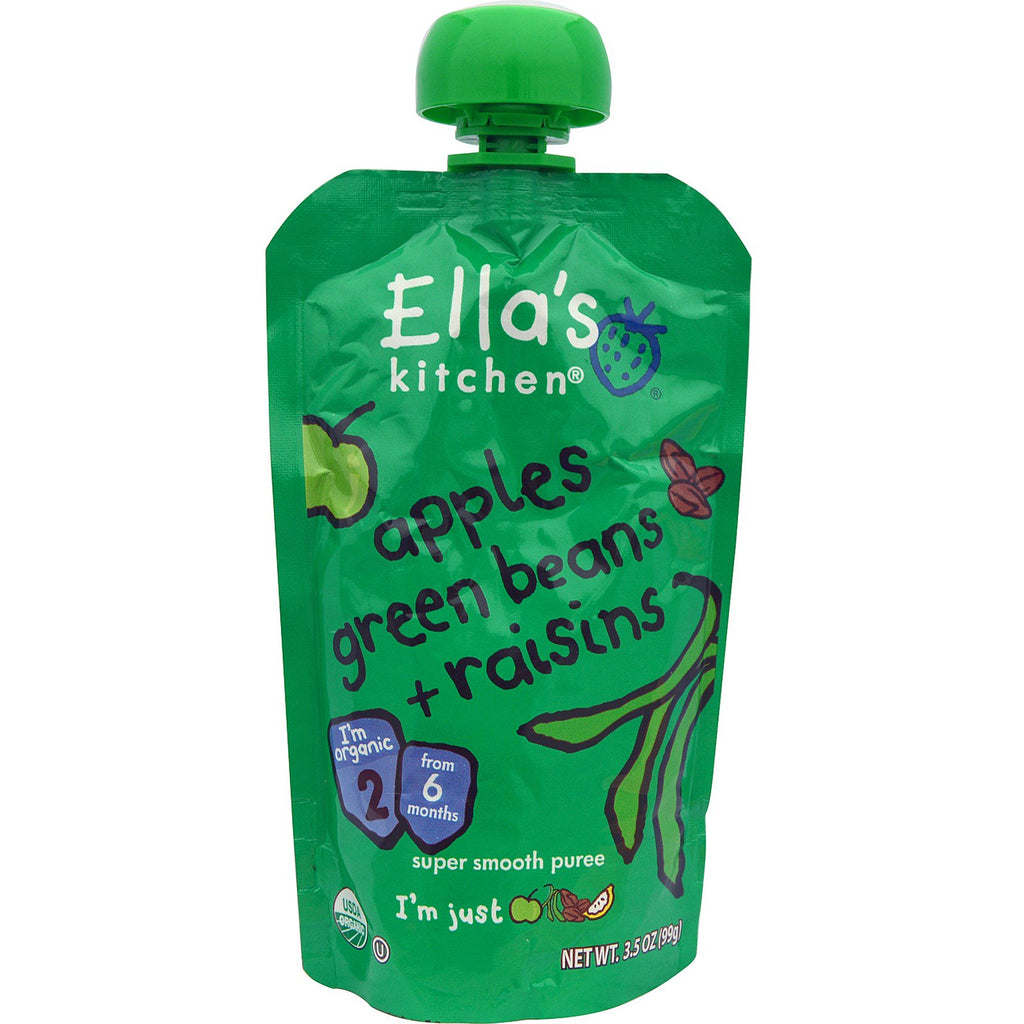 Ella's Kitchen Apples Green Beans + Raisins Super Smooth Puree 3.5 oz (99 g)