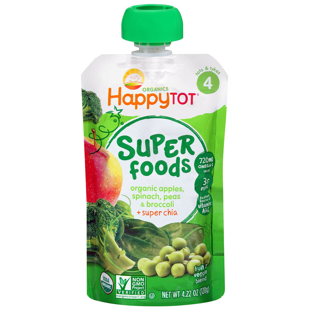 Nurture Inc. (Happy Baby) Happytot Superfoods Apples Spinach Peas & Broccoli + Super Chia 4.22 oz (120 g)