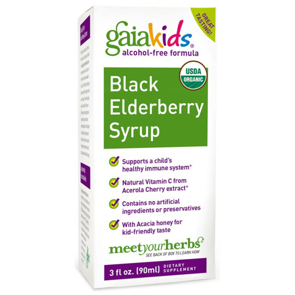 Gaia Herbs, Kids, Black Elderberry Syrup, Alcohol-Free Formula, 3 fl oz (90 ml)