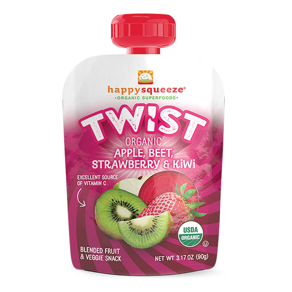 Nurture Inc. (Happy Baby) Happy Squeeze Superfoods Twist Apple Beet Strawberry & Kiwi 4 Pouches 3.17 oz (90 g) Each