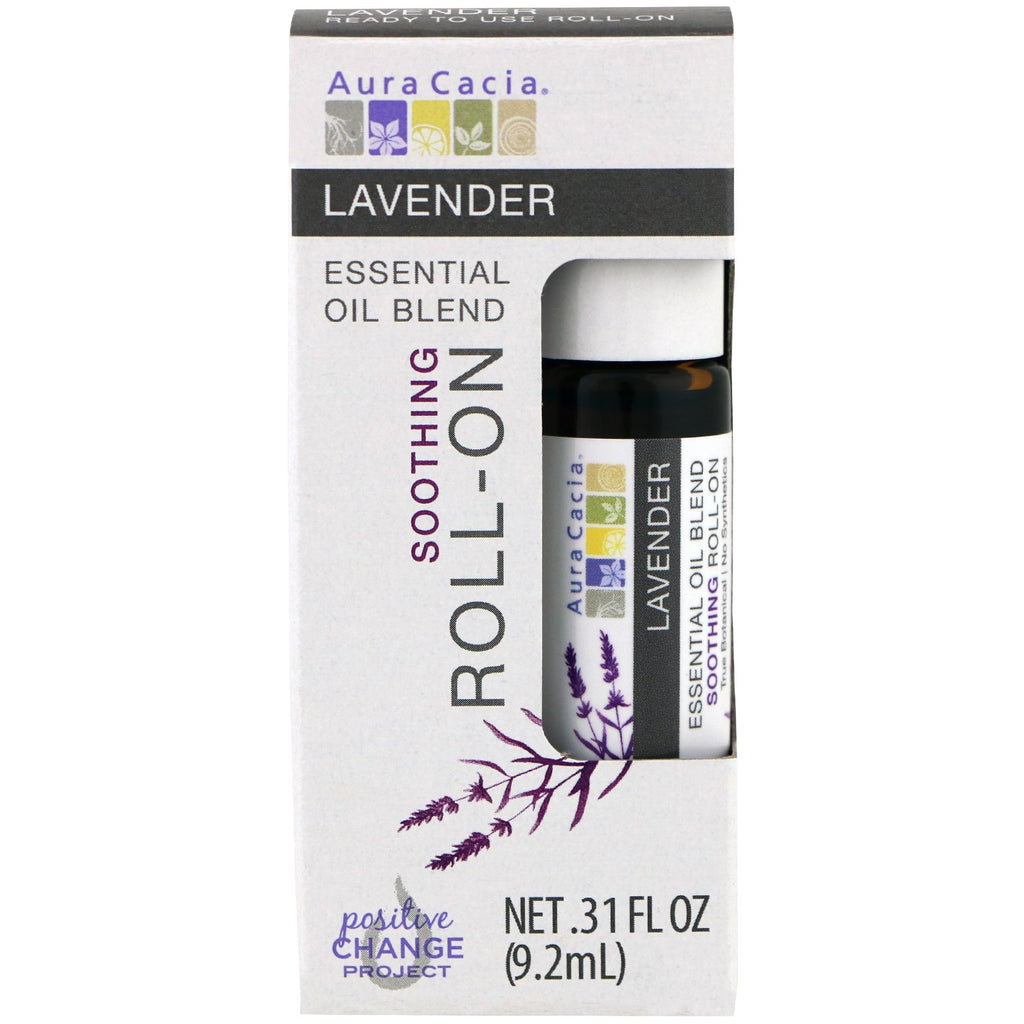 Aura Cacia, Essential Oil Blend, Soothing Roll-On, Lavender, .31 fl oz (9.2 ml)