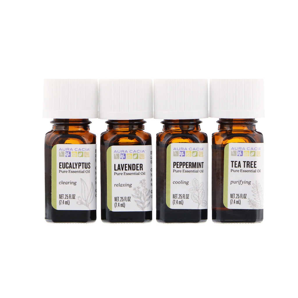Aura Cacia, Discover Essential Oils Kit, 4 Bottles, .25 fl oz (7.4 ml) Each