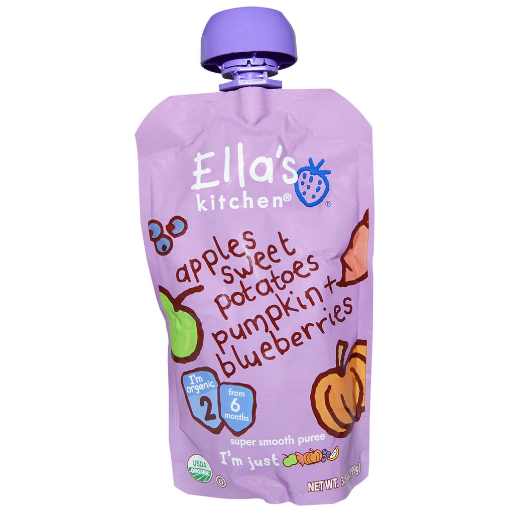 Ella's Kitchen Super Smooth Puree Apples Sweet Potatoes Pumpkin + Blueberries 3.5 oz (99 g)