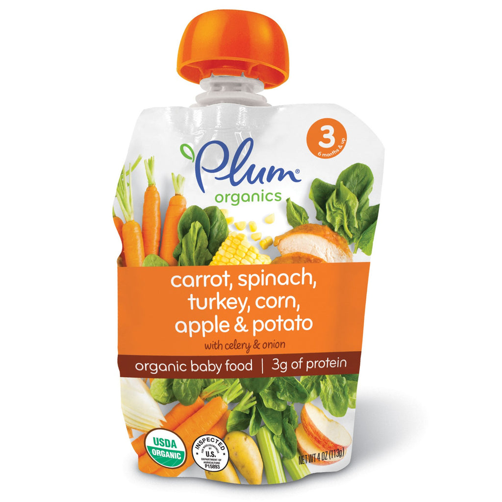 Plum s Baby Food Stage 3 Carrot Spinach Turkey Corn Apple & Potato 4 oz (113 g)