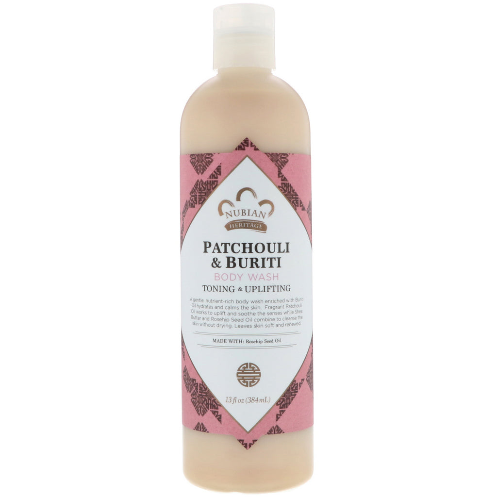 Nubian Heritage, Gel de baño, pachulí y burití, 384 ml (13 oz. líq.)