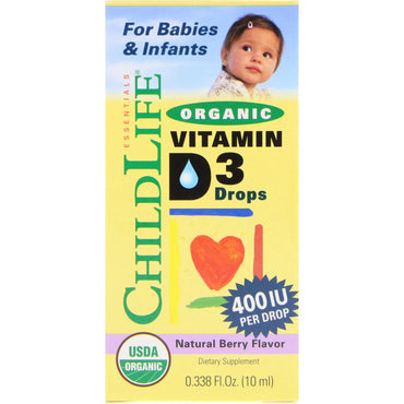 ChildLife,  Vitamin D3 Drops, Natural Berry Flavor, 400 IU, 0.338 fl oz (10 ml)