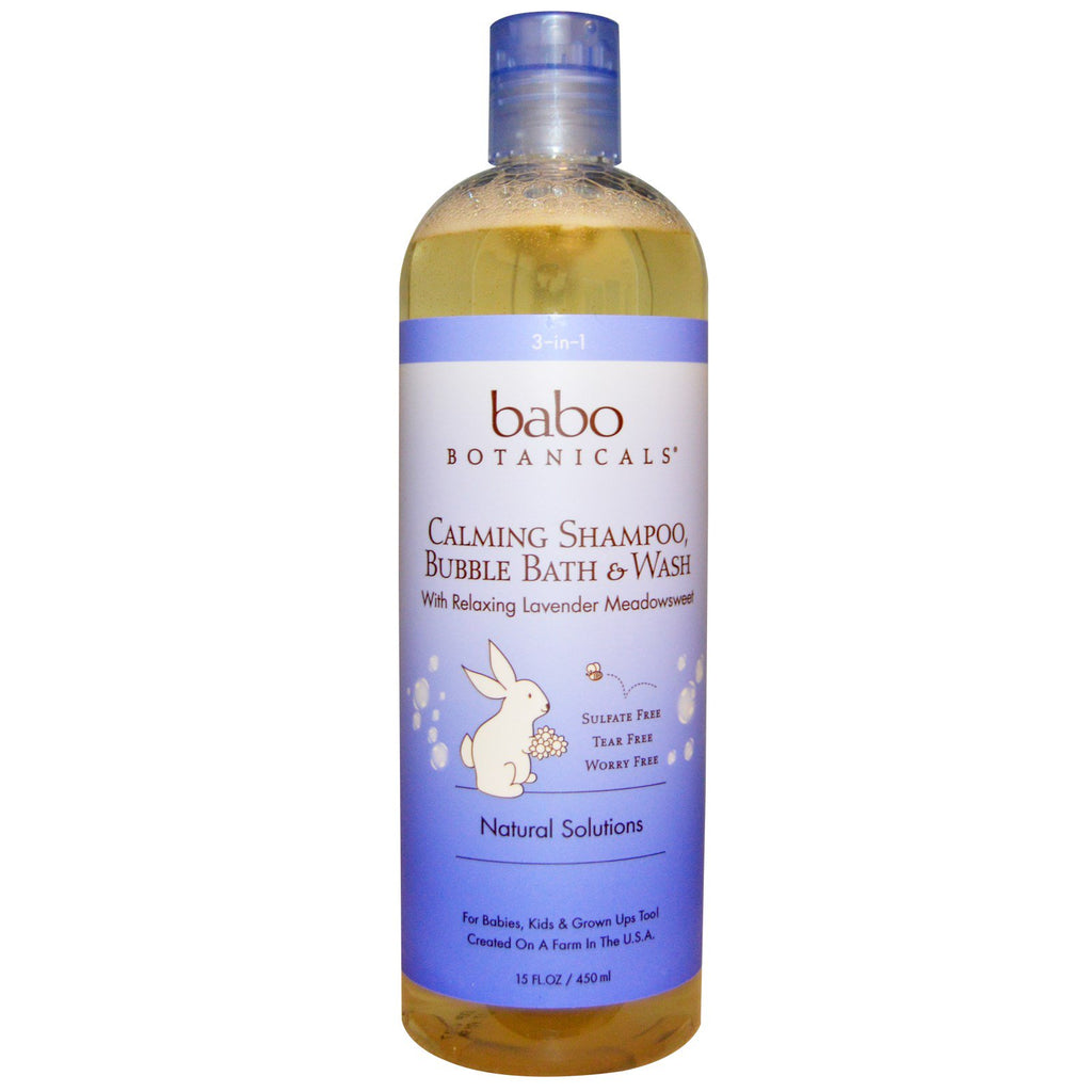 Babo Botanicals 3 in 1: Shampoo Bubble Bath & Wash Lavender Meadowsweet 15 fl oz (450 ml)
