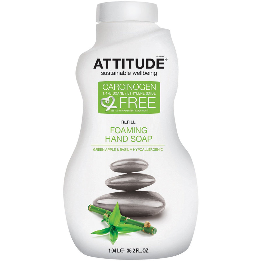 ATTITUDE, Foaming Hand Soap, Refill, Green Apple & Basil, 35.2 fl oz (1.04 l)