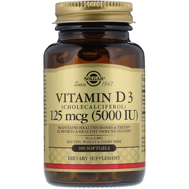 Solgar, Vitamin D3, Cholecalciferol, 5,000 IU, 100 Softgels