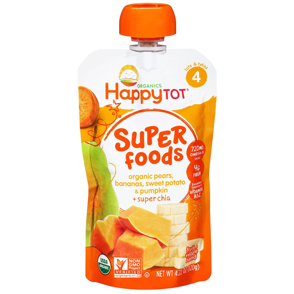 Nurture Inc. (Happy Baby) Happytot Superfoods Pears Bananas Sweet Potato & Pumpkin + Superchia 4.22 oz (120 g)