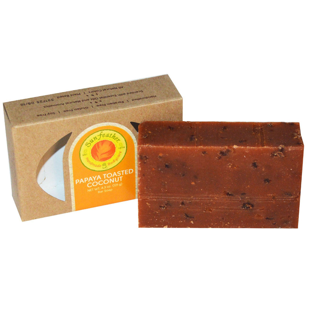Sunfeather Soaps, Papaya Toasted Coconut Bar Soap, 4.3 oz (121 g)